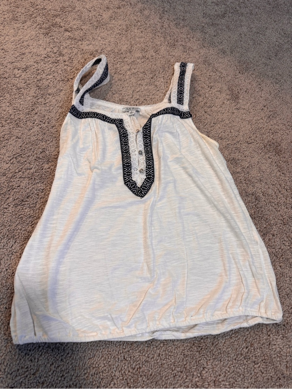 Lucky Brand White Tank with Black Embroidered Trim